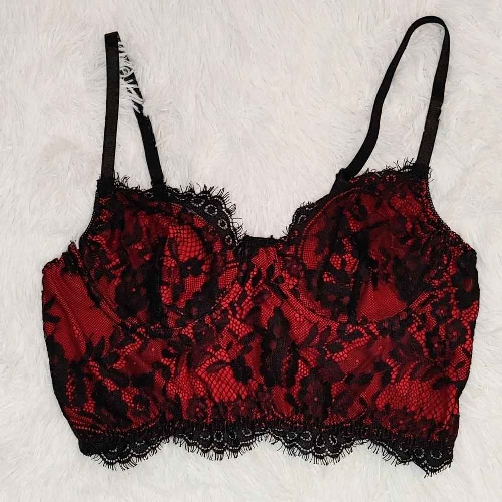 Lacey Bralette with Underwire & Mesh Back, Medium, Red & Black